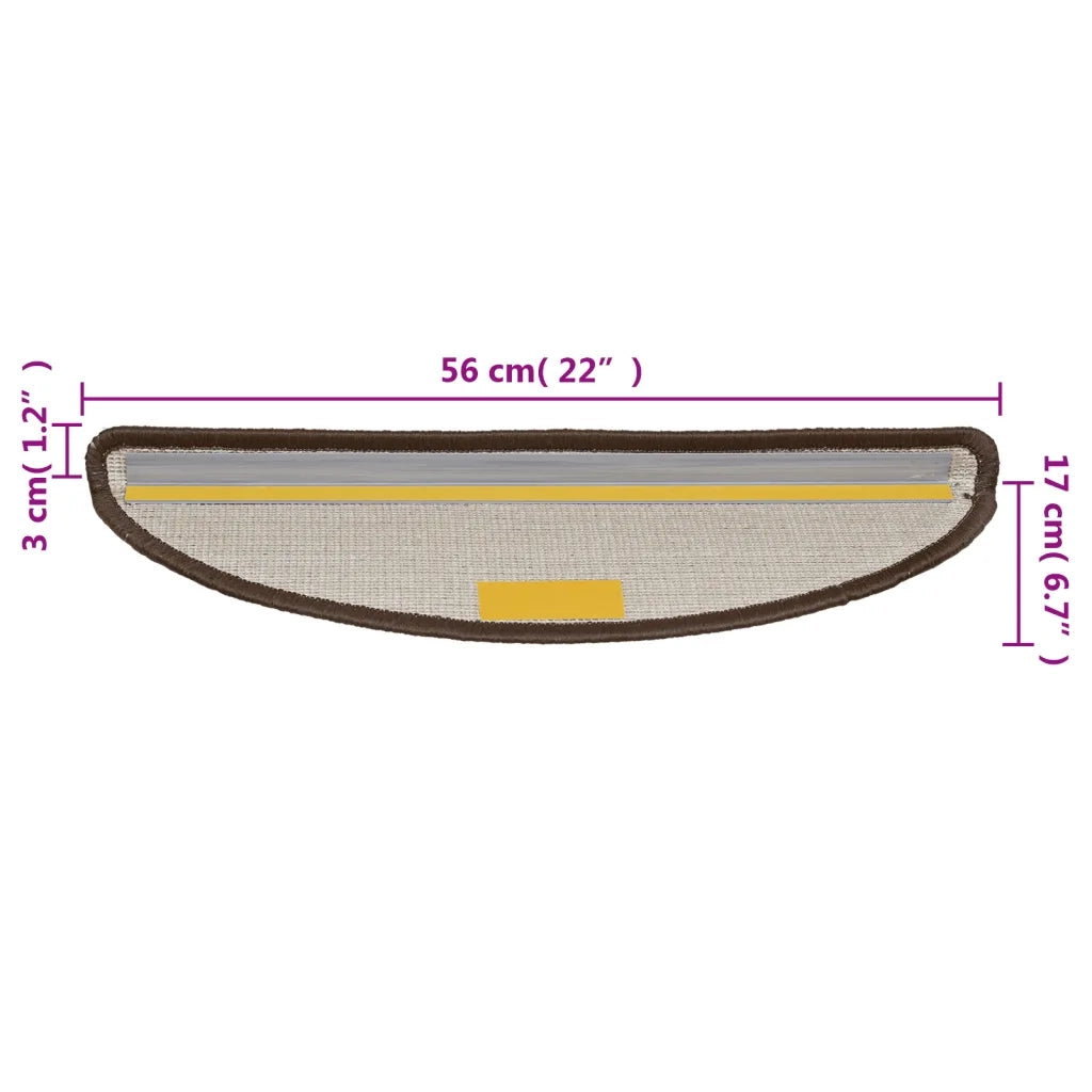Tappetini per scale 10 pz 56x17x3 cm Marrone Semicircolari 149789