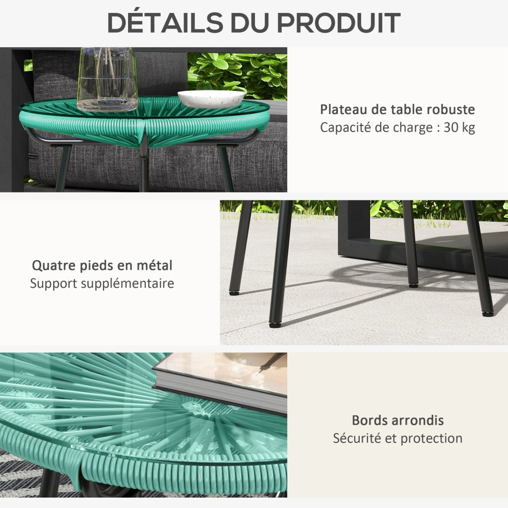 Tavolino da giardino rotondo in resina effetto rattan con piano in vetro temperato e gambe in metallo ¨C Minimal ¨C ?50xH50 cm