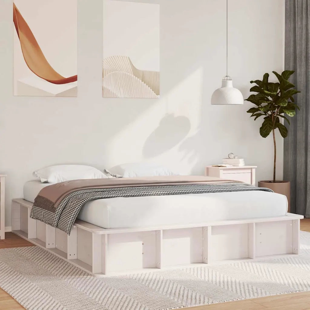 Struttura del letto-Giroletto-Rete del Letto Bianco 150 x 200 cm Pino massello 814272