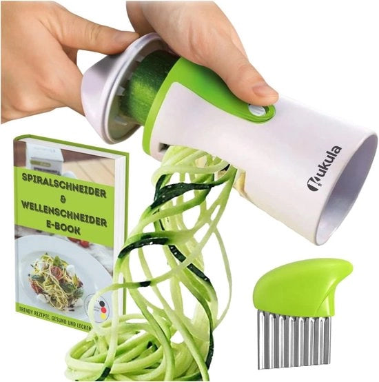 Spiralessere e tagliatrice a golf, 3-in-1 grattugia per verdure, spiralessere, verdure per la pasta di verdure, carota, patatine, patata, zucchina, tagliatrice per spaghetti, con libro di cucina scaricabile
