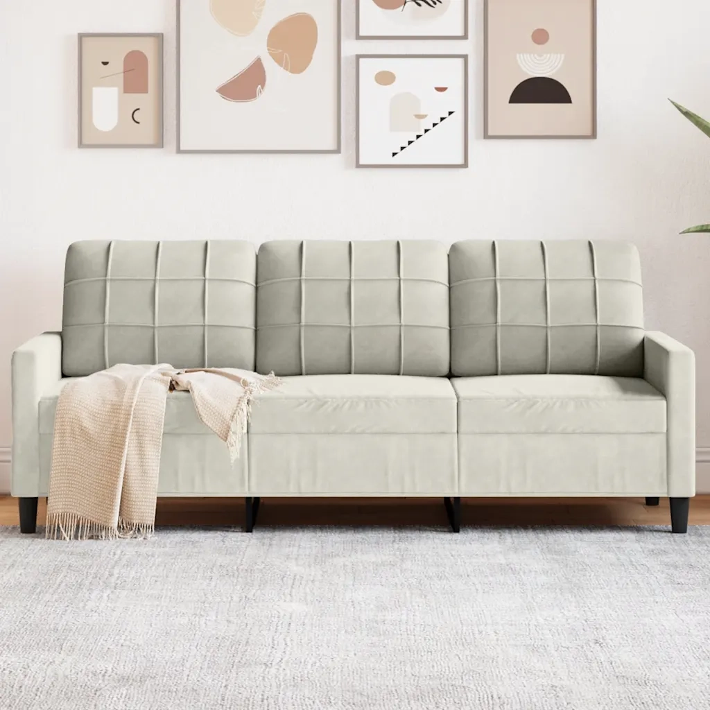 Divano | Divano da soggiorno | Sofa a 3 Posti Crema 180 cm in Velluto