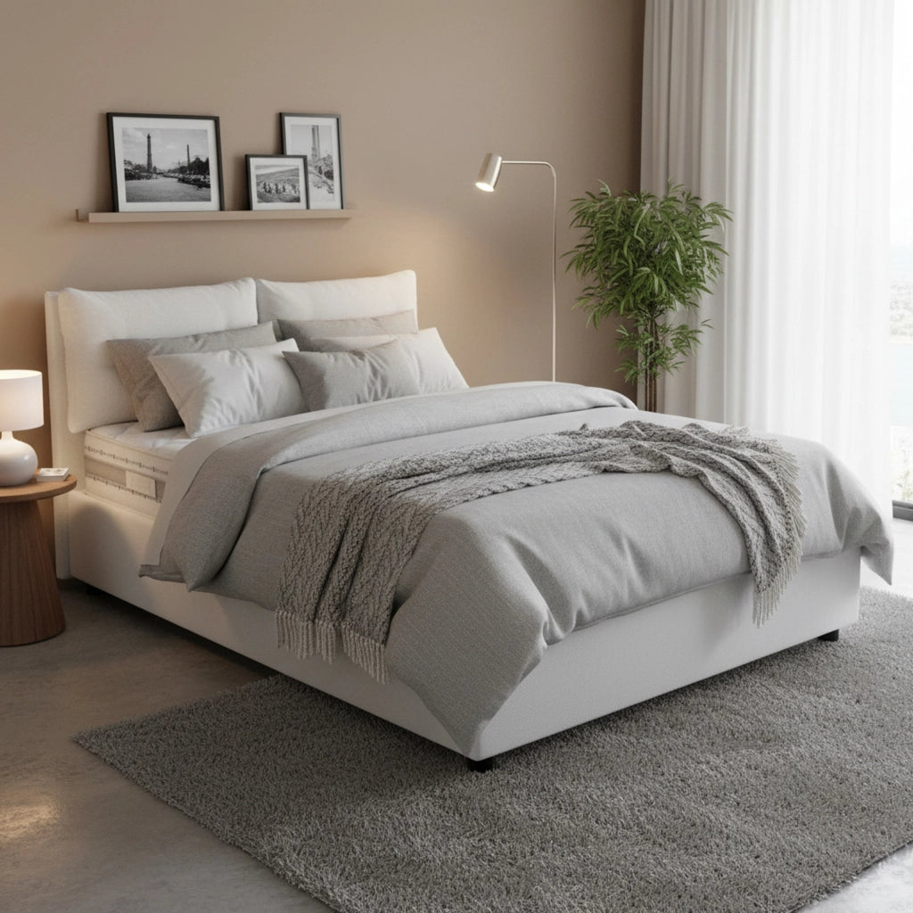 Letto Matrimoniale Andrealo, Letto Matrimoniale Materasso Incluso Made in Italy, Bianco