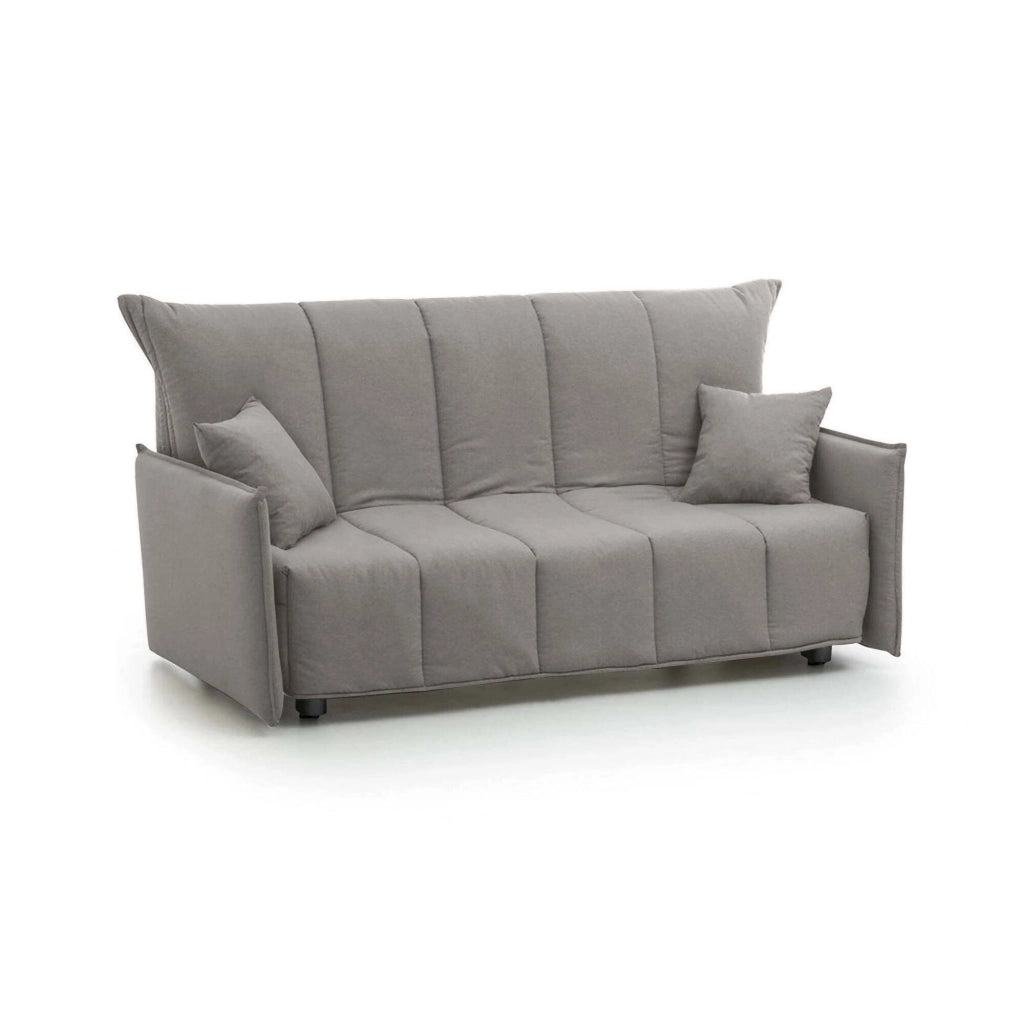 Divano Letto Ariska, Divano a 2 posti, Made in Italy, Sofà\  Soggiorno con apertura a carrello con apertura a carrello, in tessuto imbottito, con cuscini inclusi, cm 125x90h85, colore Grigio