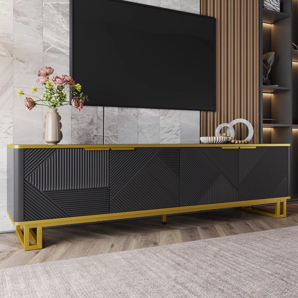 MOBILE TV 160x37,5x48 cm MDF Nero con texture geometrica