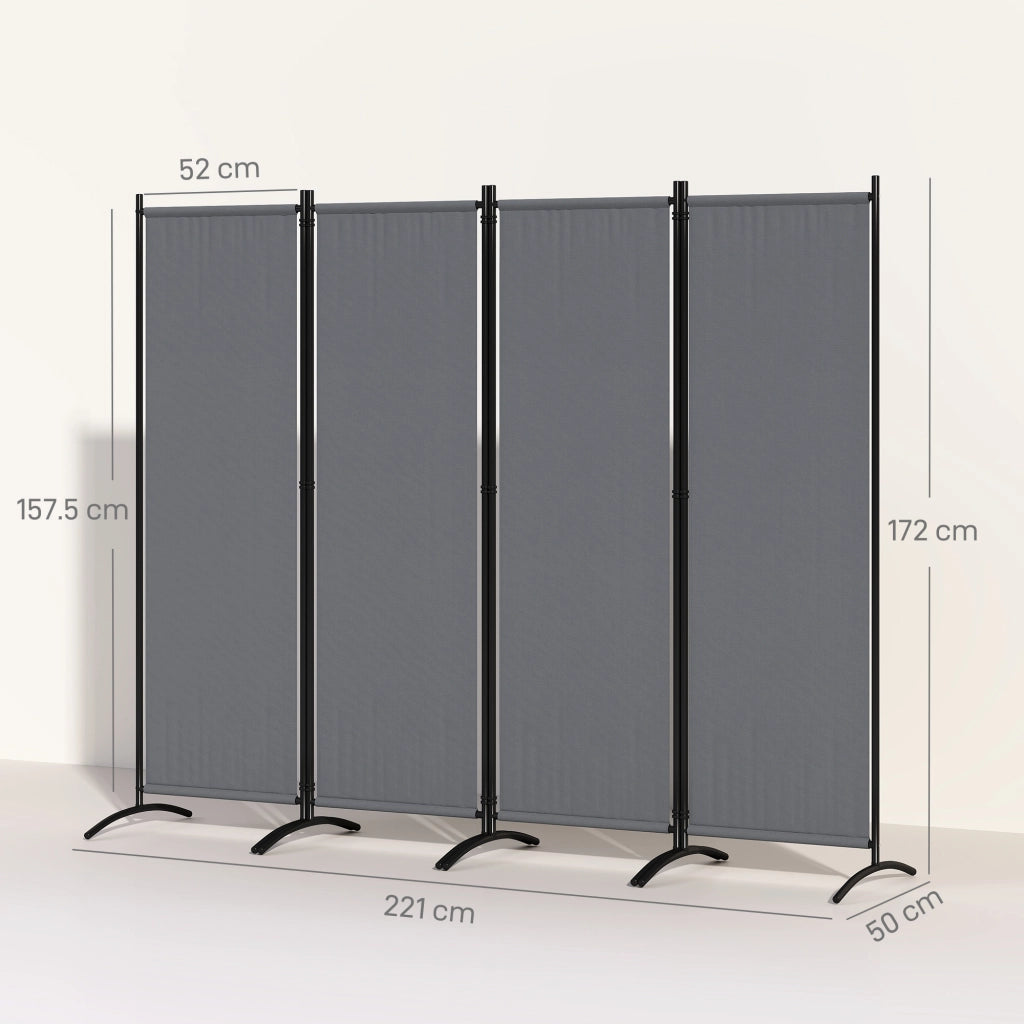 Paravento Pieghevole 4 Pannelli ¨C Minimal ¨C Grigio Scuro 221x50x172cm