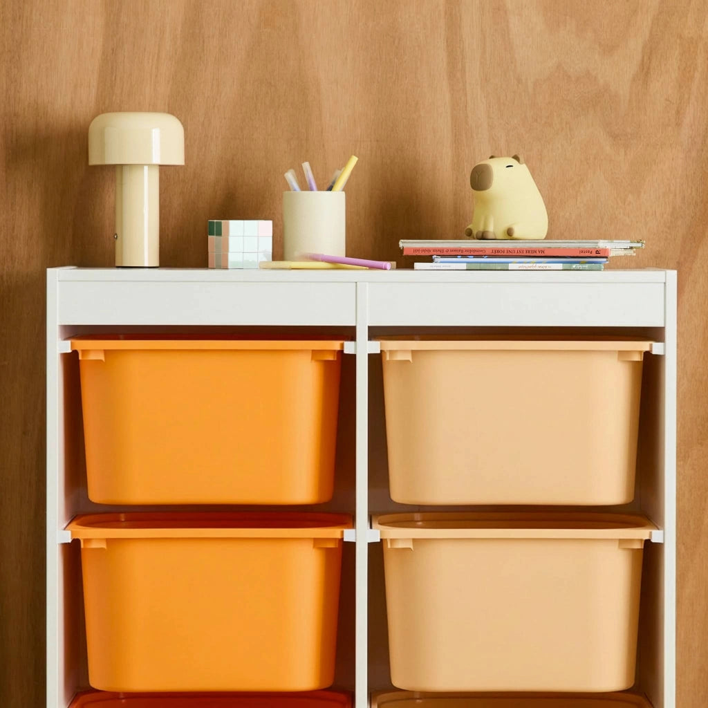 Mobile per bambini con 6 scatole colorate, arancione