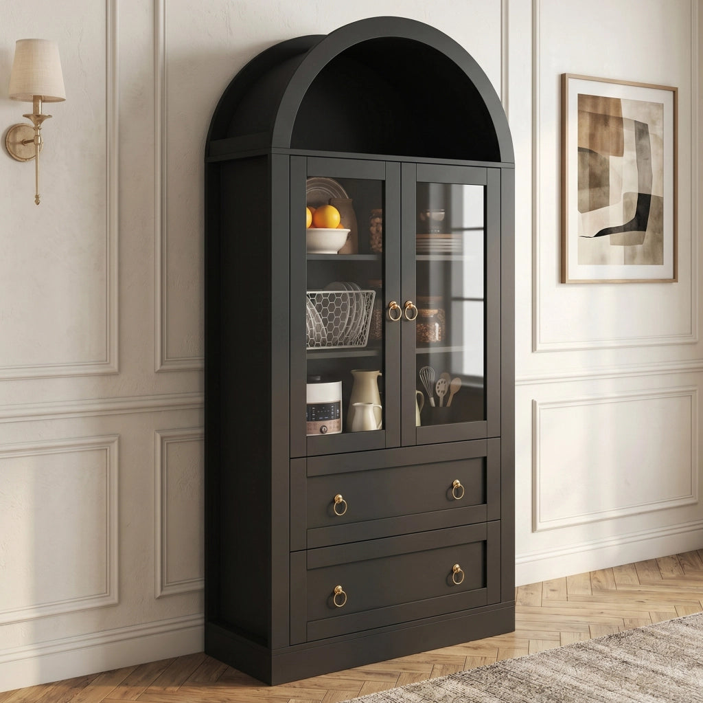 Armadio con arco 80 x 36 x 170 cm con ante in vetro e ripiani regolabili; nero