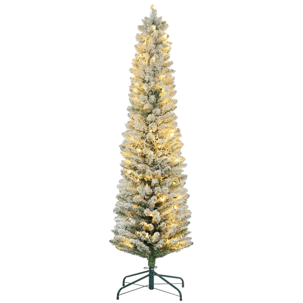 Albero di Natale Innevato con Luci LED ¨C Minimal ¨C Verde ?52x180 cm 329 Rami Plastica Metallo