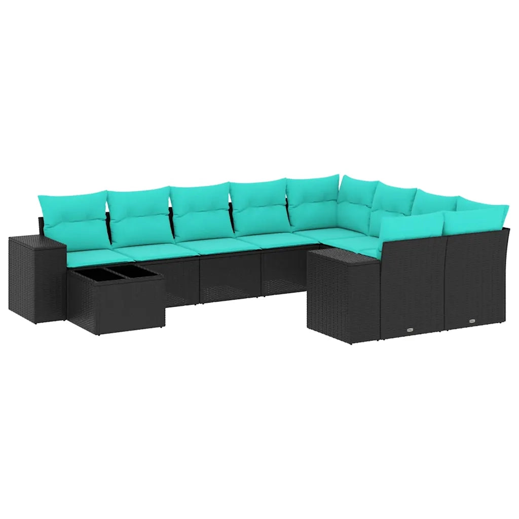 Set Divani da Giardino 10 pz con Cuscini Nero in Polyrattan 3223056