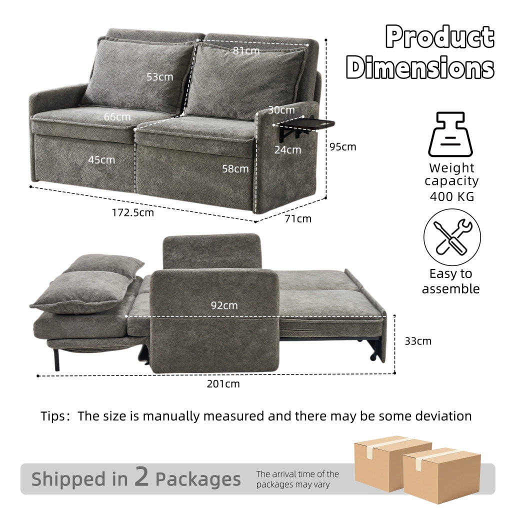 Divano letto imbottito con cuscini e contenitore ¨C Zephmum ¨C Grigio