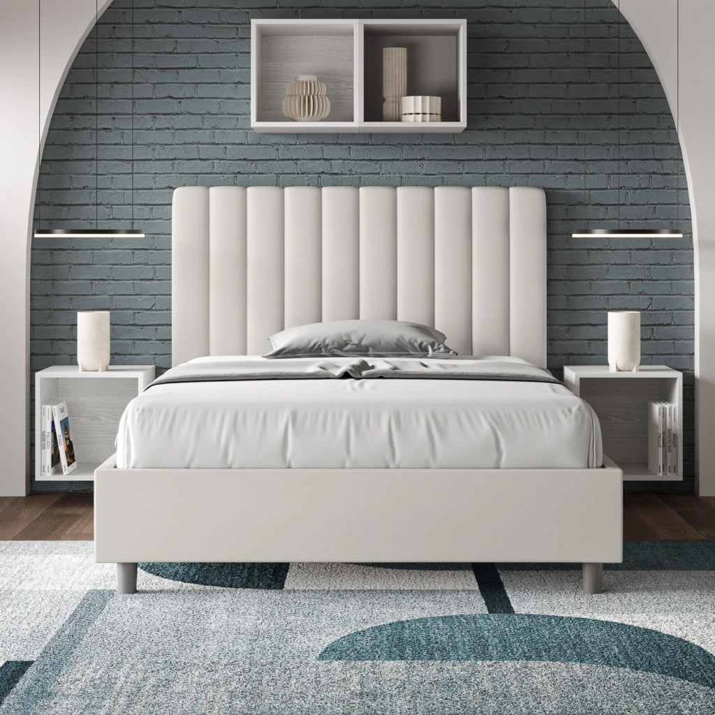 BS COM Letto una piazza e mezza contenitore imbottito 130x200 similpelle bianco