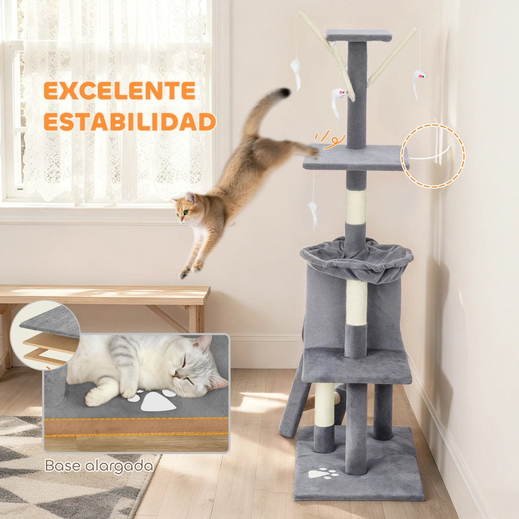 Tiragraffi per Gatti con Piattaforme e Cueva ¨C ZephMum ¨C Grigio 134 cm