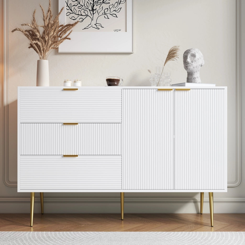 CREDENZA 120x38x80,5 cm MDF Bianca e Oro