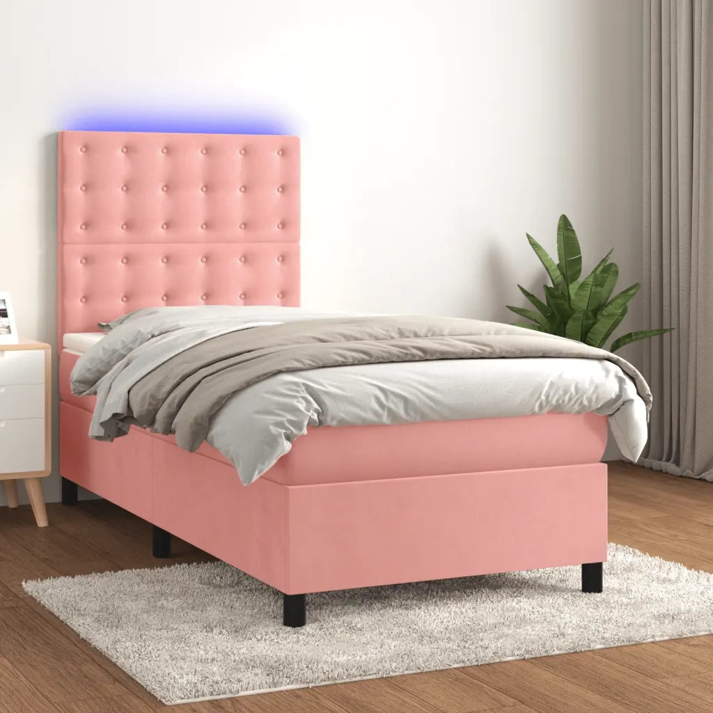 Letto a Molle con Materasso e LED-Struttura Letto con Materasso Rosa 80x200 cm in Velluto 522752