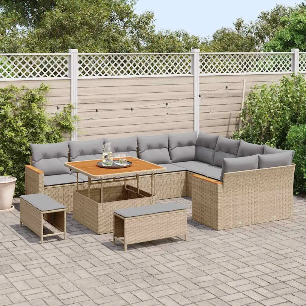 Set Divano da Giardino 12 pcs Beige Rattan in Polipropilene