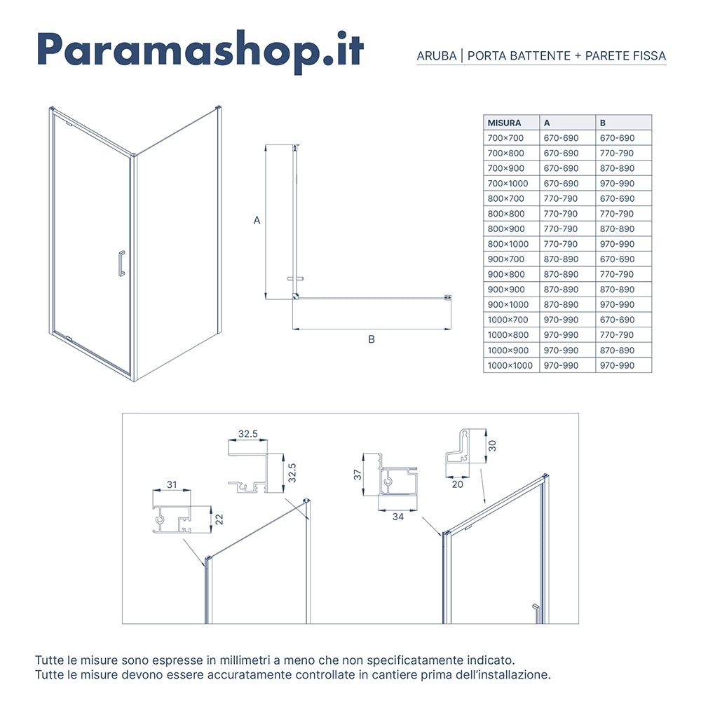 Box doccia 100x90 cm con apertura a battente vetro 6mm opaco h195 cm | Aruba