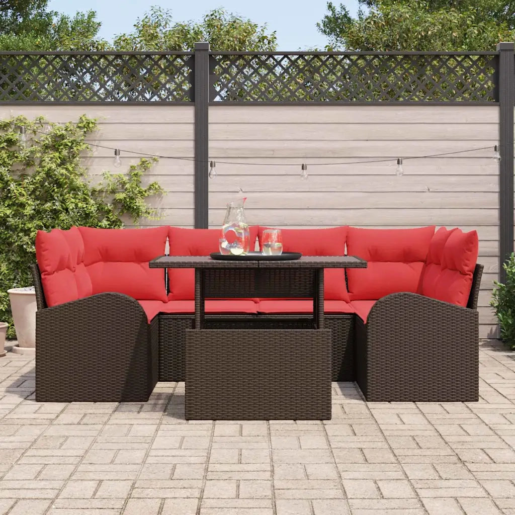 Set Divano da Giardino con cuscino 7 pcs Marrone e Rosso 3357317