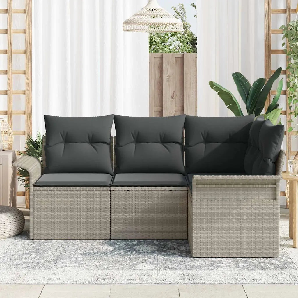 Set Divano da Giardino 4 pz | Set Salotto da Giardino Grigio chiaro polyrattan