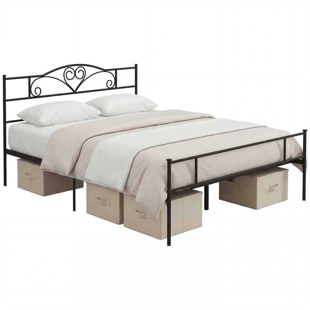 Letto Matrimoniale in Acciaio con Doghe Integrate, Testiera e Pediera ¨C Minimal ¨C 160x200 cm