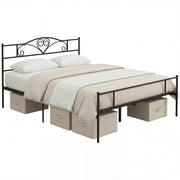 Letto Matrimoniale in Acciaio con Doghe Integrate, Testiera e Pediera ¨C Minimal ¨C 160x200 cm