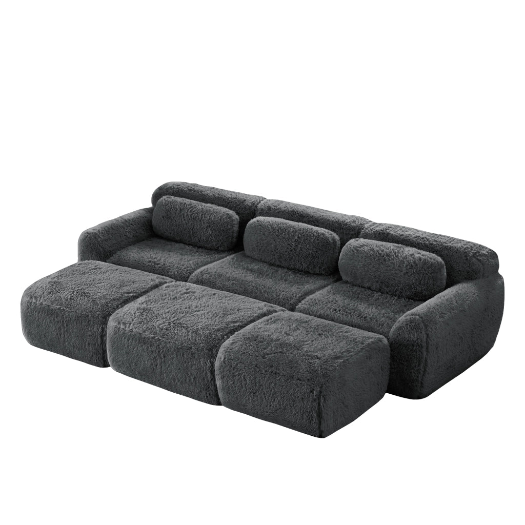 Divano Modulare 3 Posti con Ottomane ¨C MINIMAL ¨C Tessuto Morbido Grigio