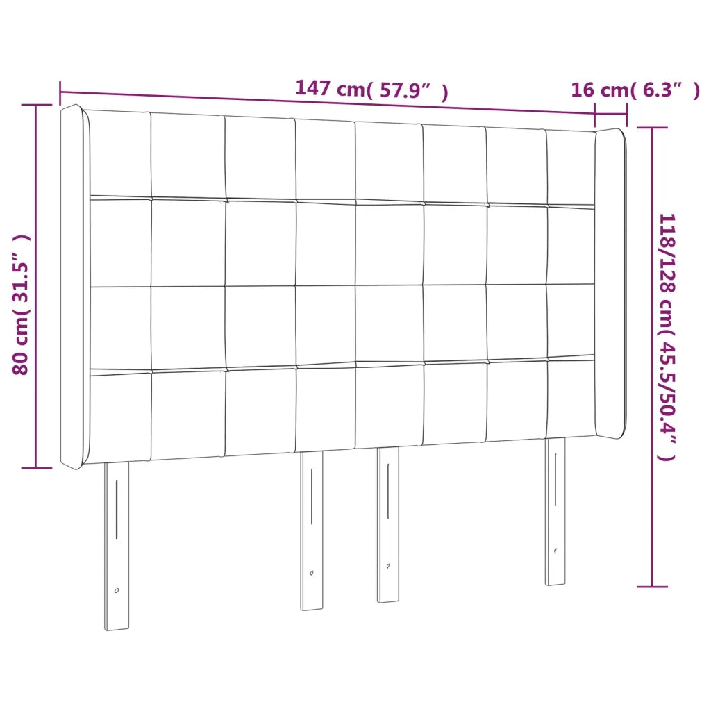 Testiera a LED Nera 147x16x118/128 cm in Velluto 3124098