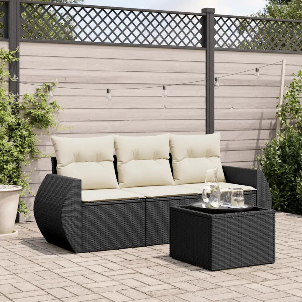 Set Divani da Giardino 4 pz | Set Salotto da Giardino con Cuscini Nero in Polyrattan