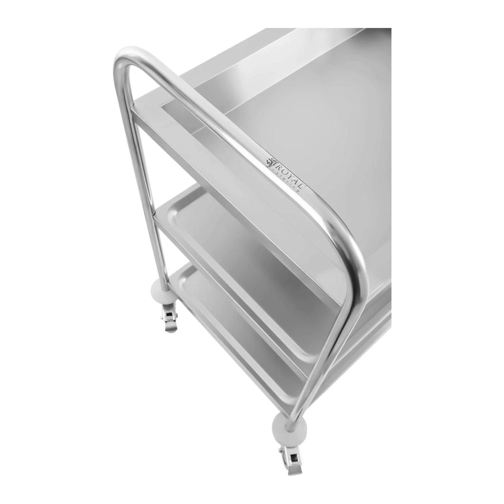 Carrello di servizio in acciaio inox con 2 vassoi e 1 contenitore portata max 500 kg tubi tondi 14_0005025