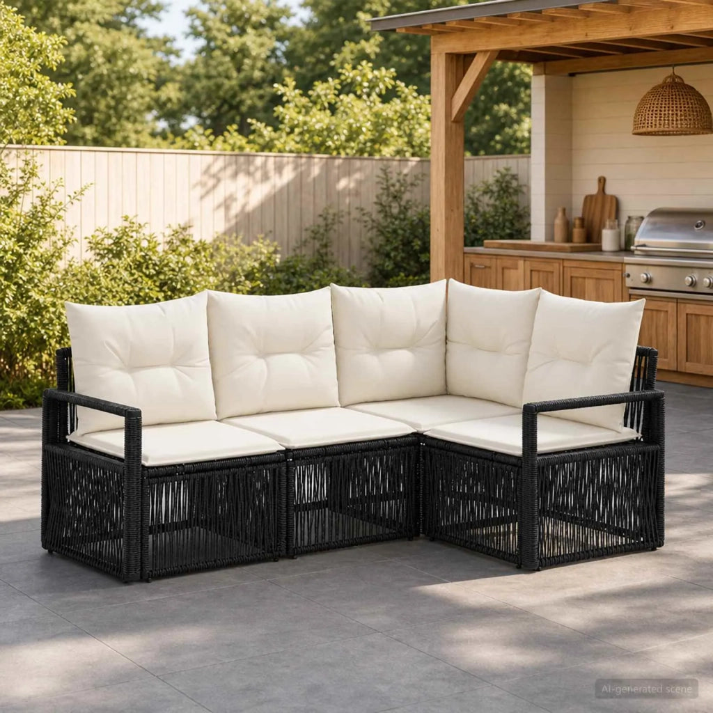 Set Divano da Giardino 4 pz Nero polyrattan 3435703
