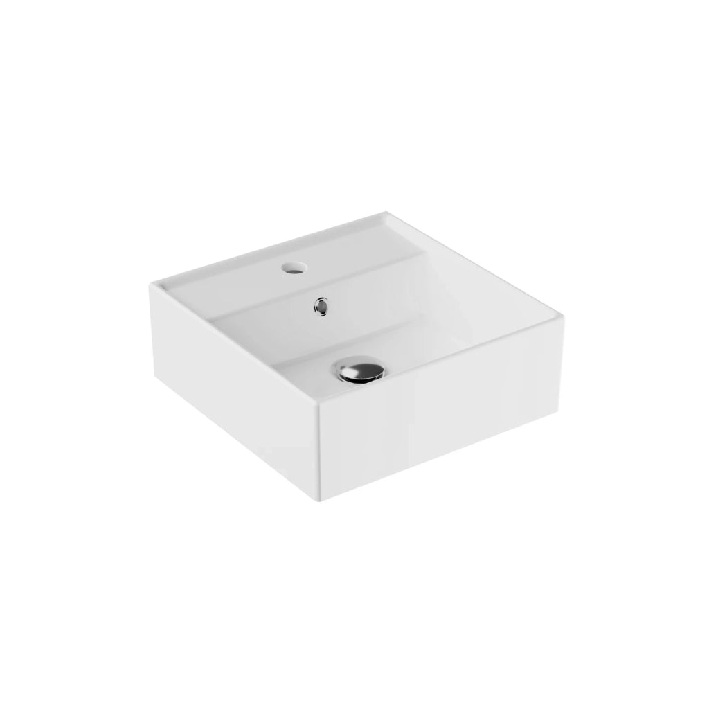 Lavabo da appoggio quadrato con troppopieno 40x40x14,5 cm Bianco