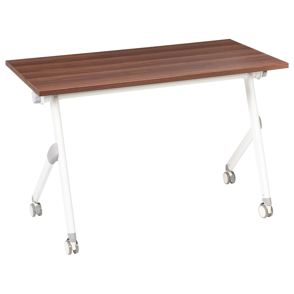 Scrivania pieghevole da ufficio Marrone scuro e bianco Struttura in metallo Piano in MFC 120 x 60 cm Tavolo pieghevole portatile con rotelle
