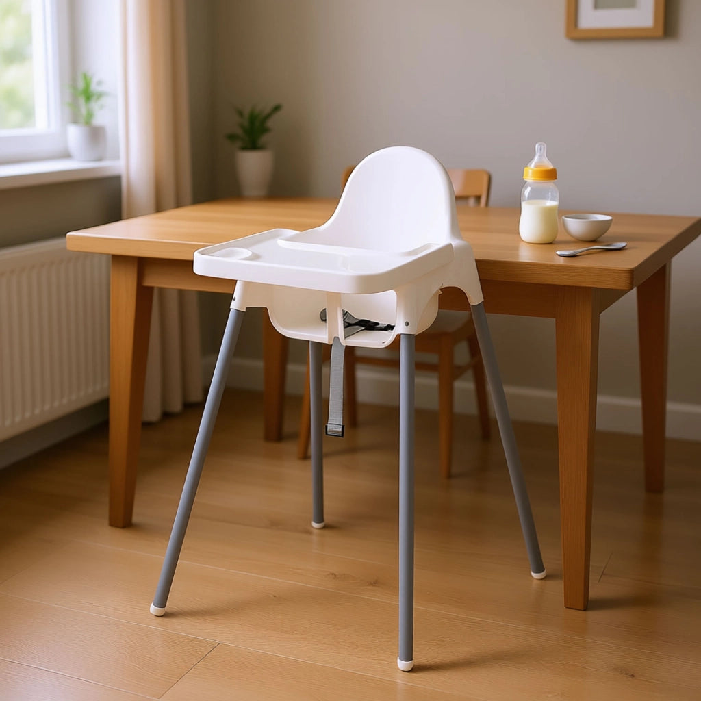 Seggiolone Pappa Easy 91x65x57 cm con Vassoio e Cinture di Sicurezza Bianco
