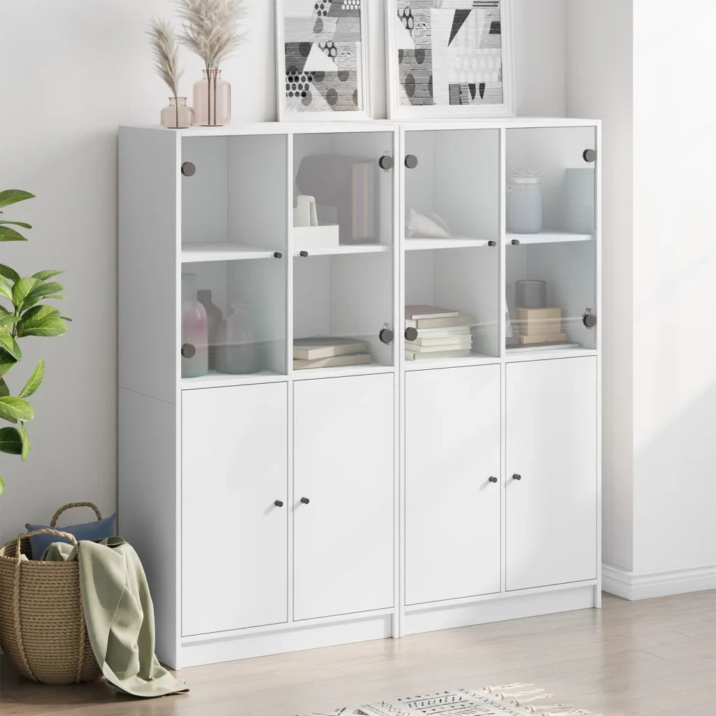 Libreria con Ante Bianca 136x37x142 cm in Legno Multistrato 616516