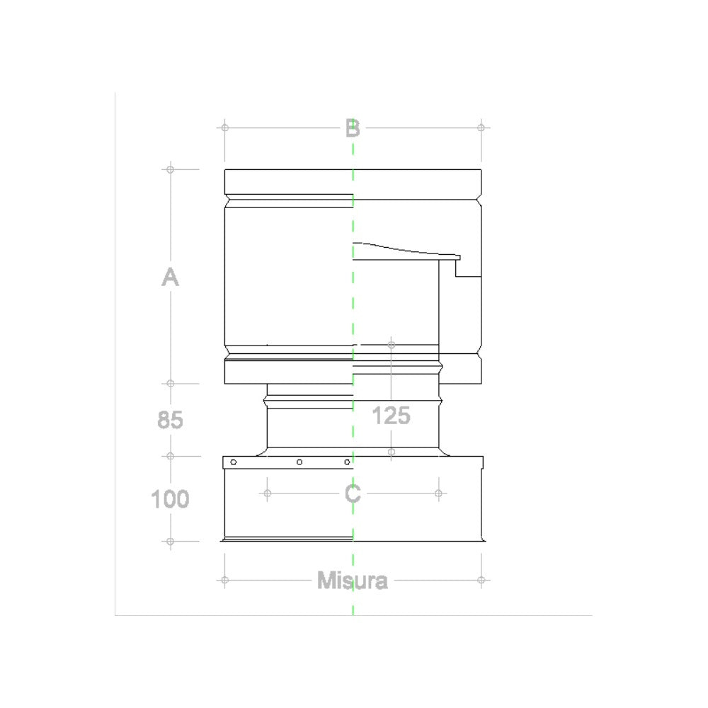 Fumaiolo da 42x52cm tipo botte 4 venti inox aisi 304 base rettangolare