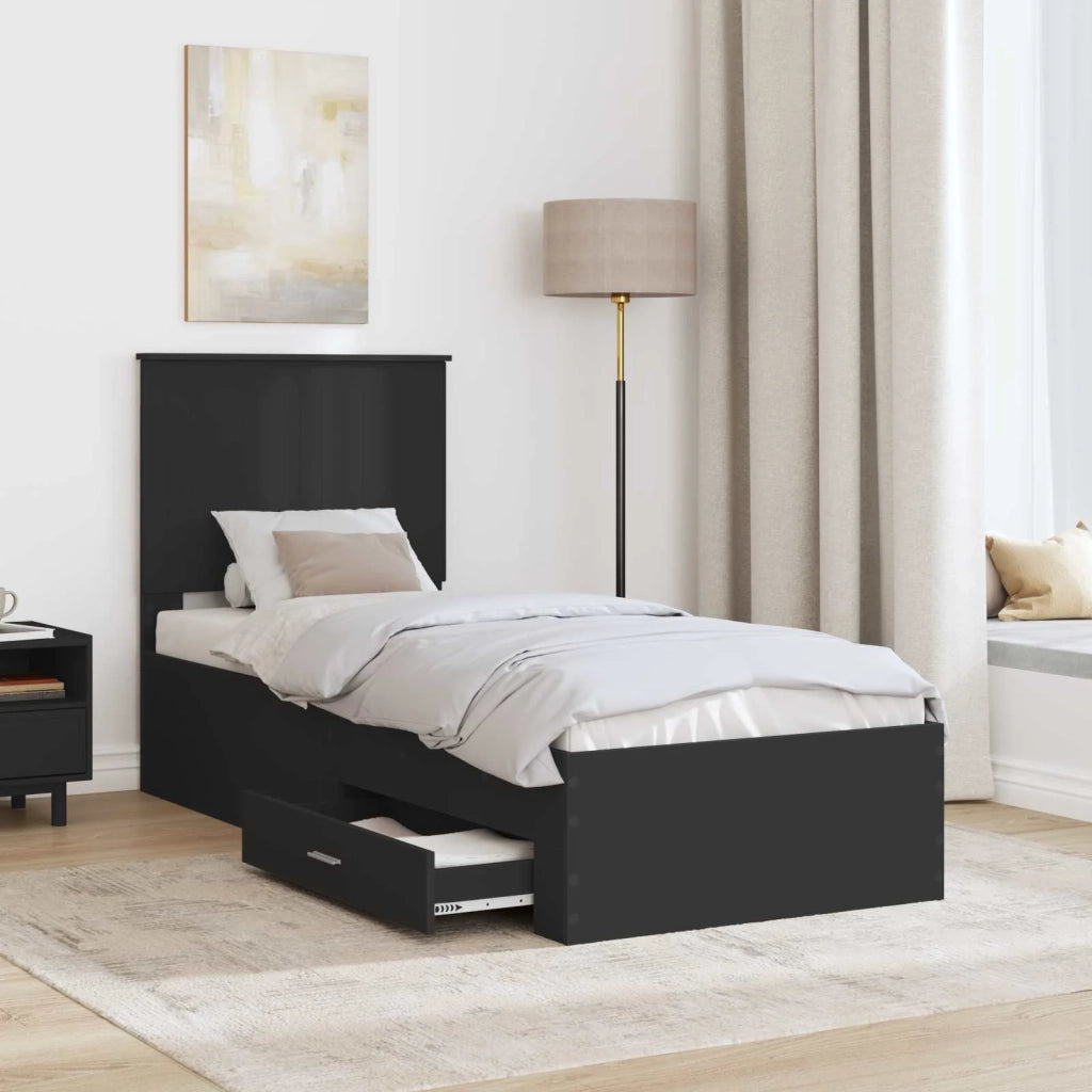 Letto singolo | Letto per adulti | Struttura del letto con testiera Nero e Argento 70 x 190 cm