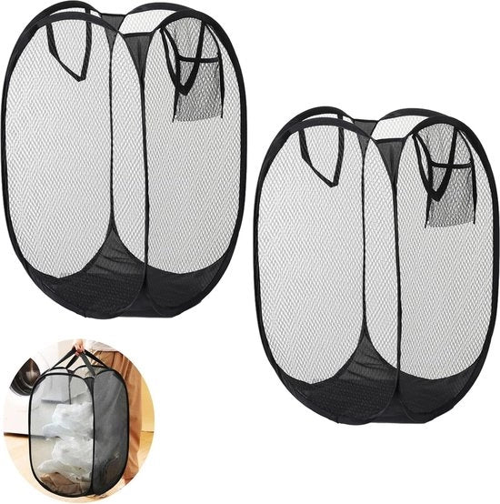 Set di asciugatrice pieghevole - 2 pezzi asciugatrice pieghevole 75 litri con tas laterale - asciugatrice pieghevole e facile da ripiegare per la conservazione degli abiti - nero Asciugatrice 2.0