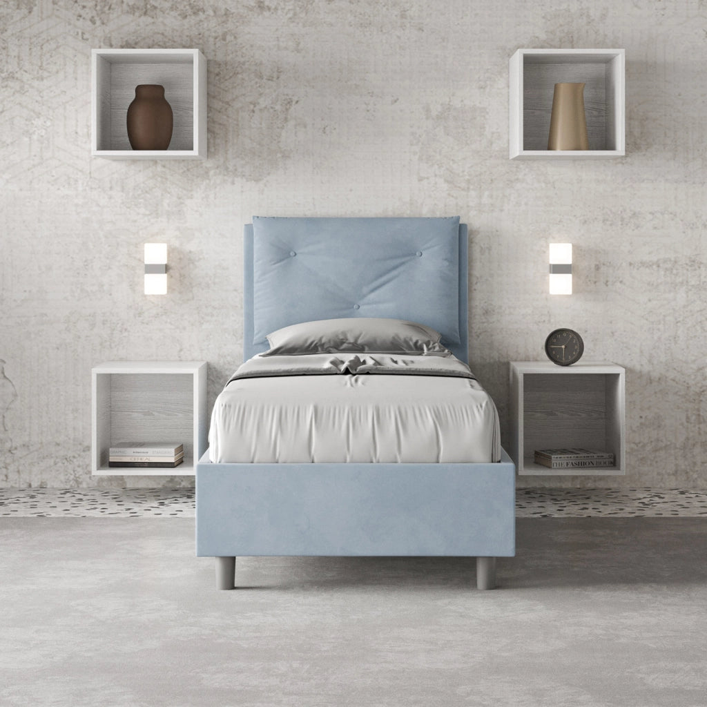 BS COM Letto singolo senza rete imbottito 80x200 microfibra azzurro
