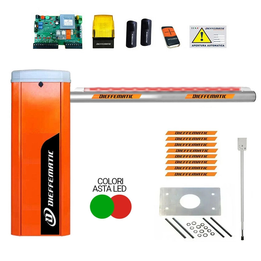 KIT COMPLETO BARRIERE BARRIERA ASTA CON LED 6 METRI MT AUTOMATICA STRADALE 24V