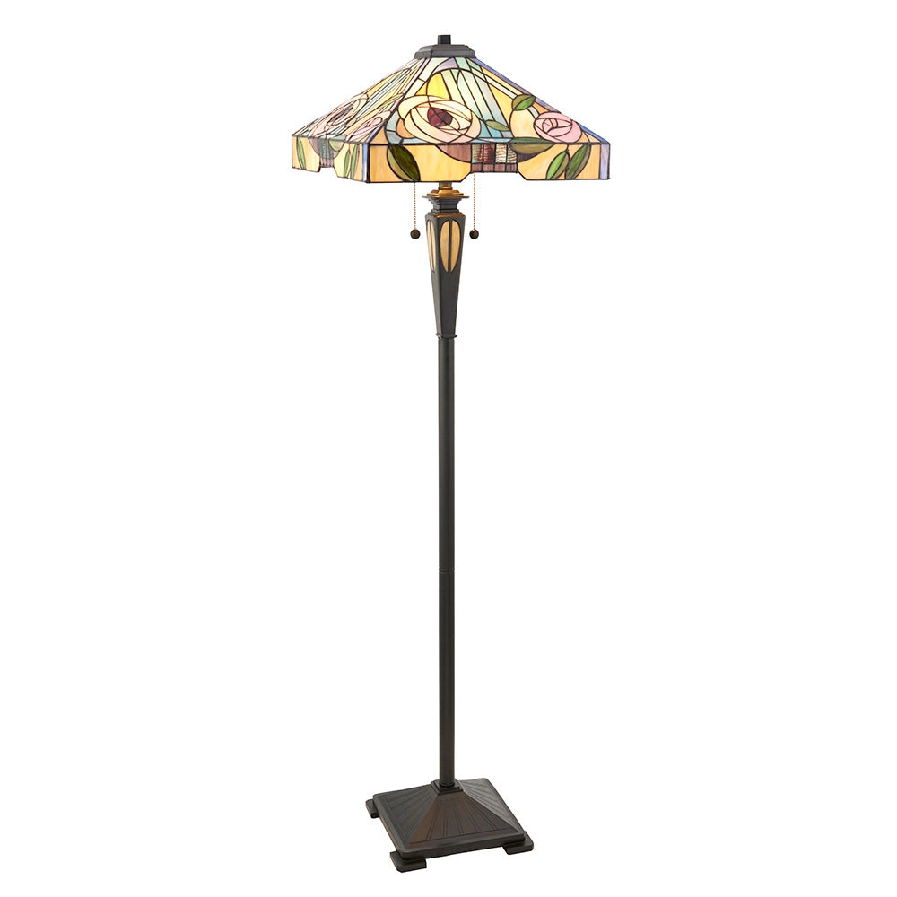 Lampada da terra Tiffany WILLOW paralume quadrato rose 2xE27