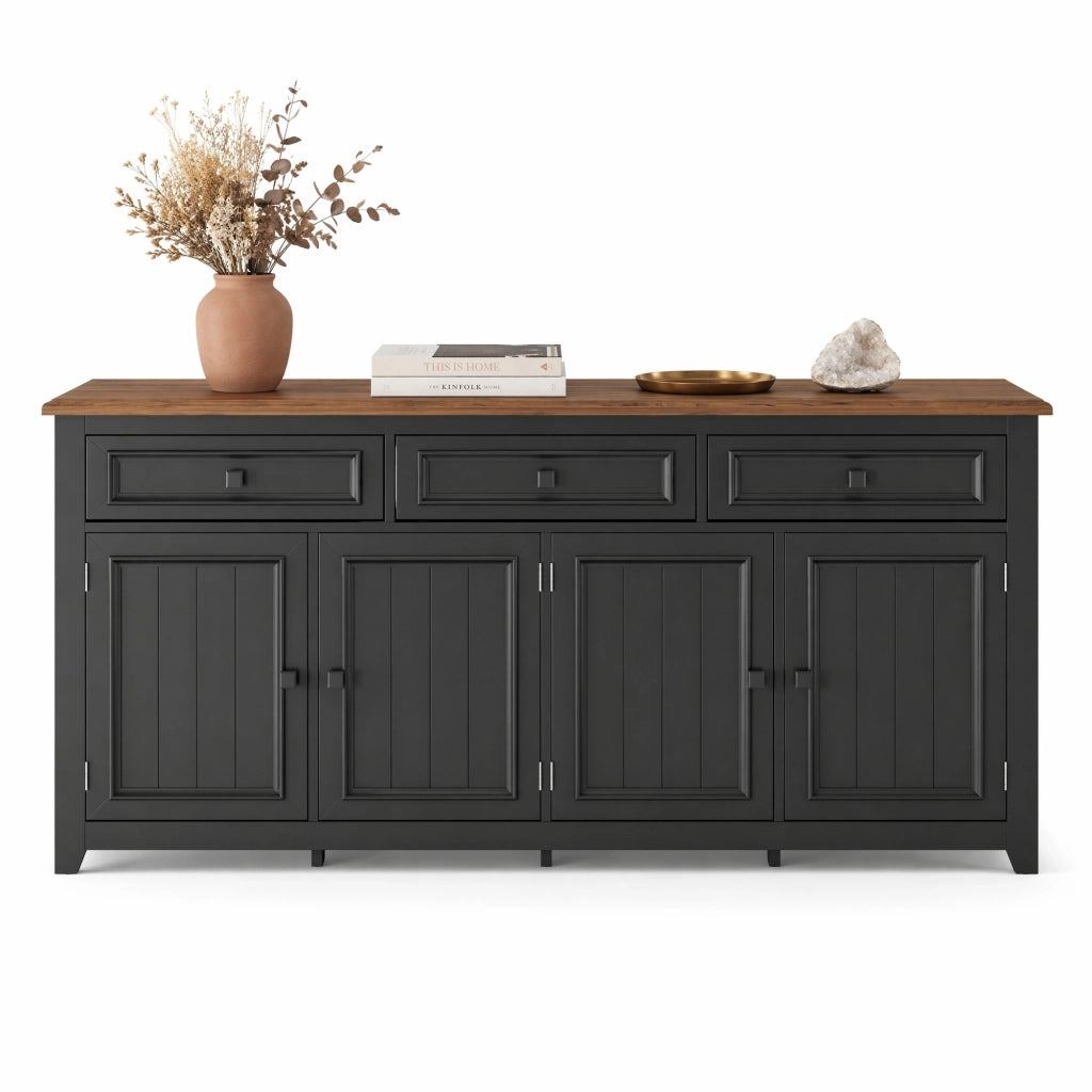 Sideboard moderno 160x35x76 cm in MDF nero con 3 cassetti e 4 ante