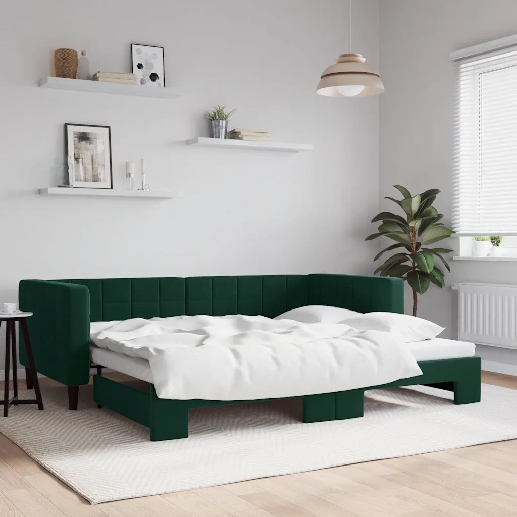 Divano letto | Sof¨¤ letto | Letto singolo Estraibile Verde Scuro 90x200cm Velluto