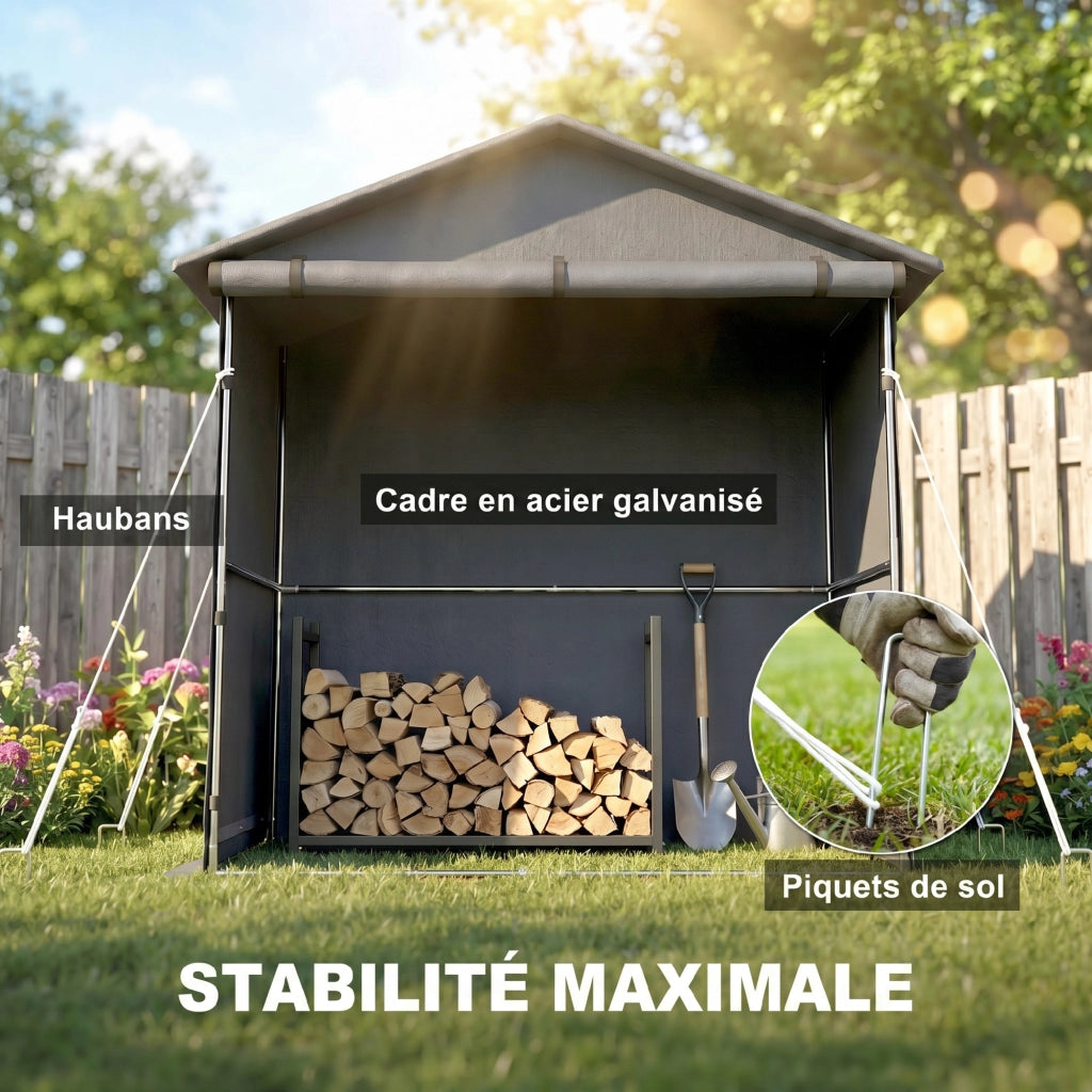 Capanno da Giardino 1.1x2 m con Porta Avvolgibile, Tenda Garage per Bici e Moto, Grigio Scuro