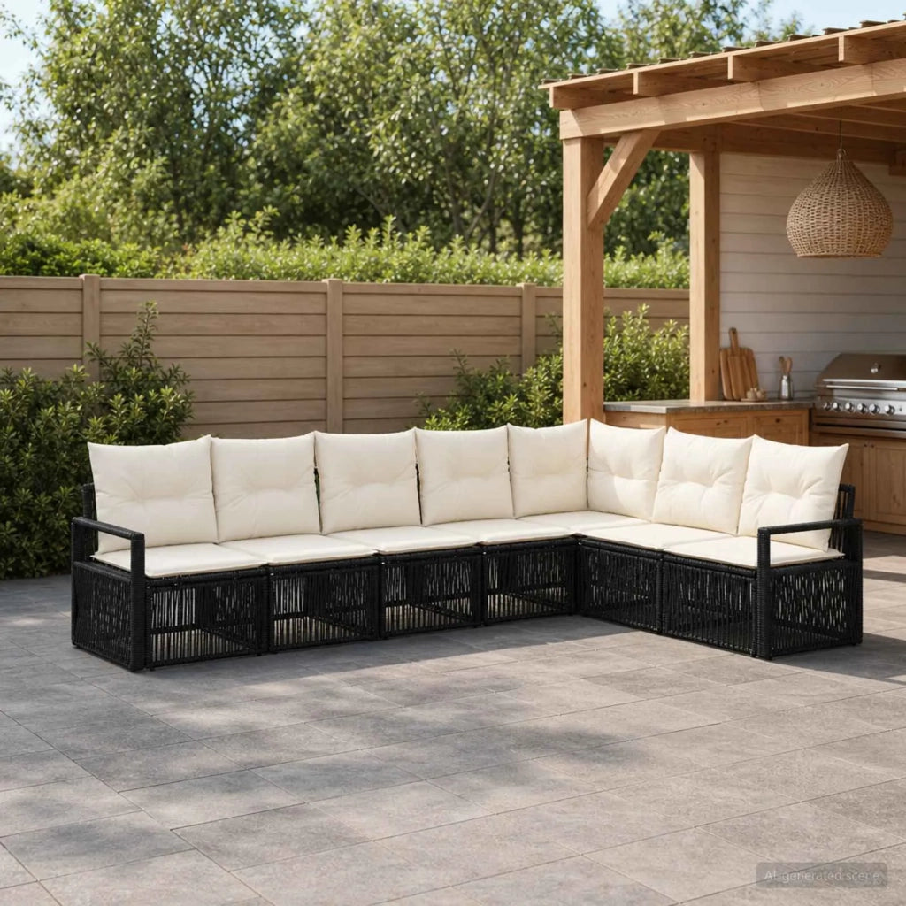 Set Divano da Giardino 7 pz Nero polyrattan 3435721