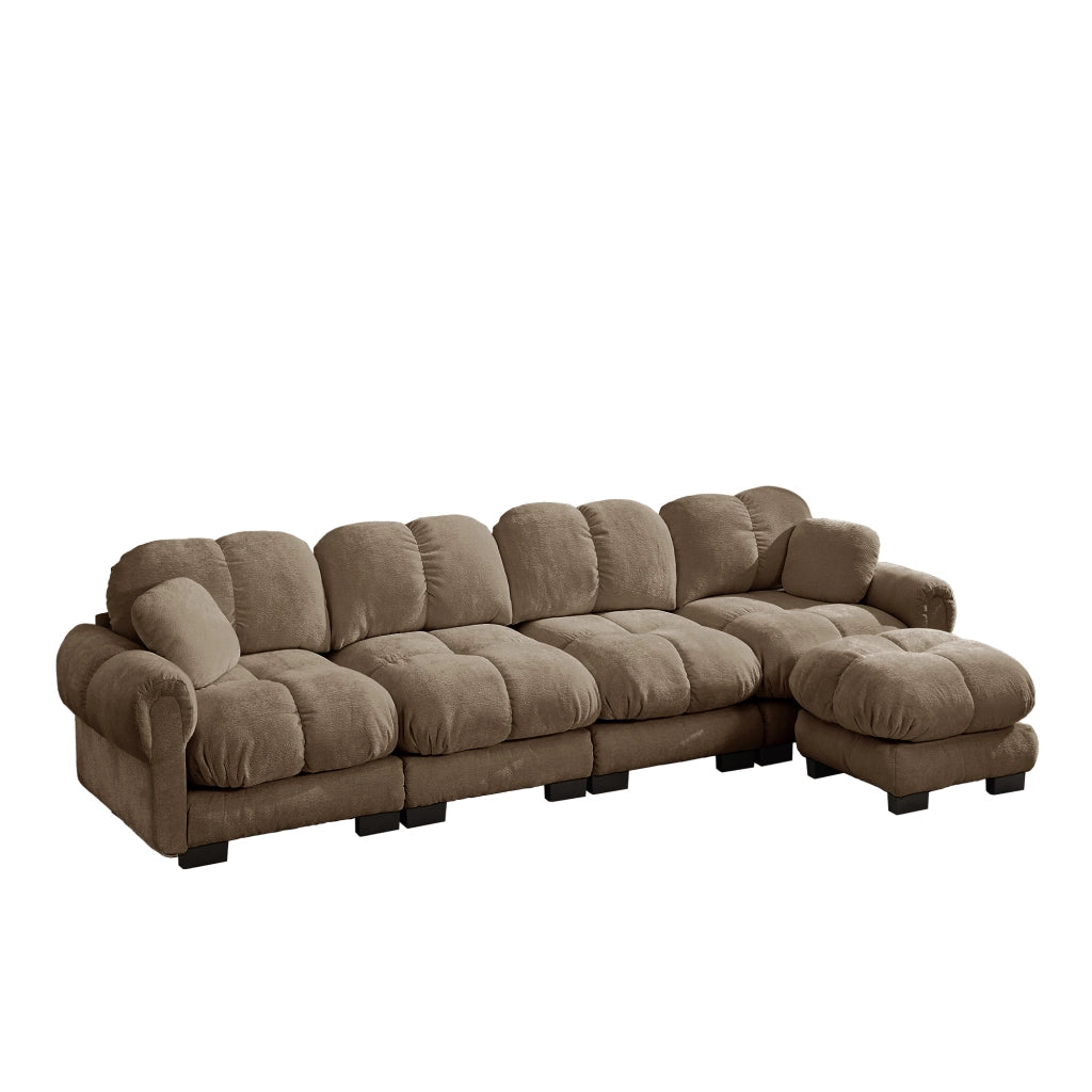 Divano angolare modulare 4 posti con pouf mobile, Chenille, Marrone