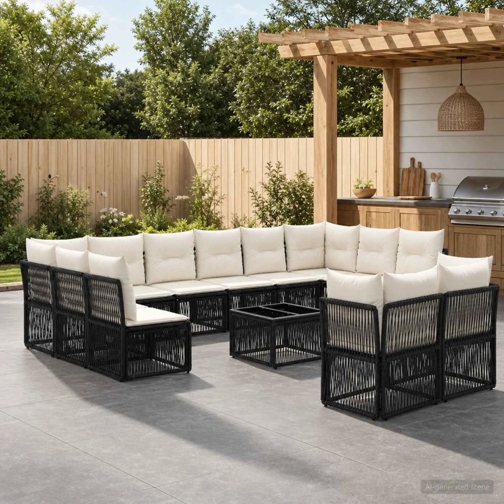 Set Divano da Giardino 13 pcs Nero polyrattan 3434401