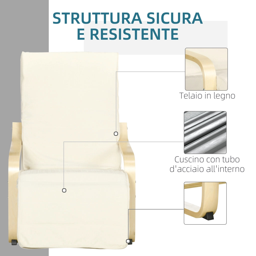 Poltrona Relax Reclinabile con Poggiapiedi e Poggiatesta ¨C Zephmum ¨C Tessuto Crema 66.5x94x100 cm