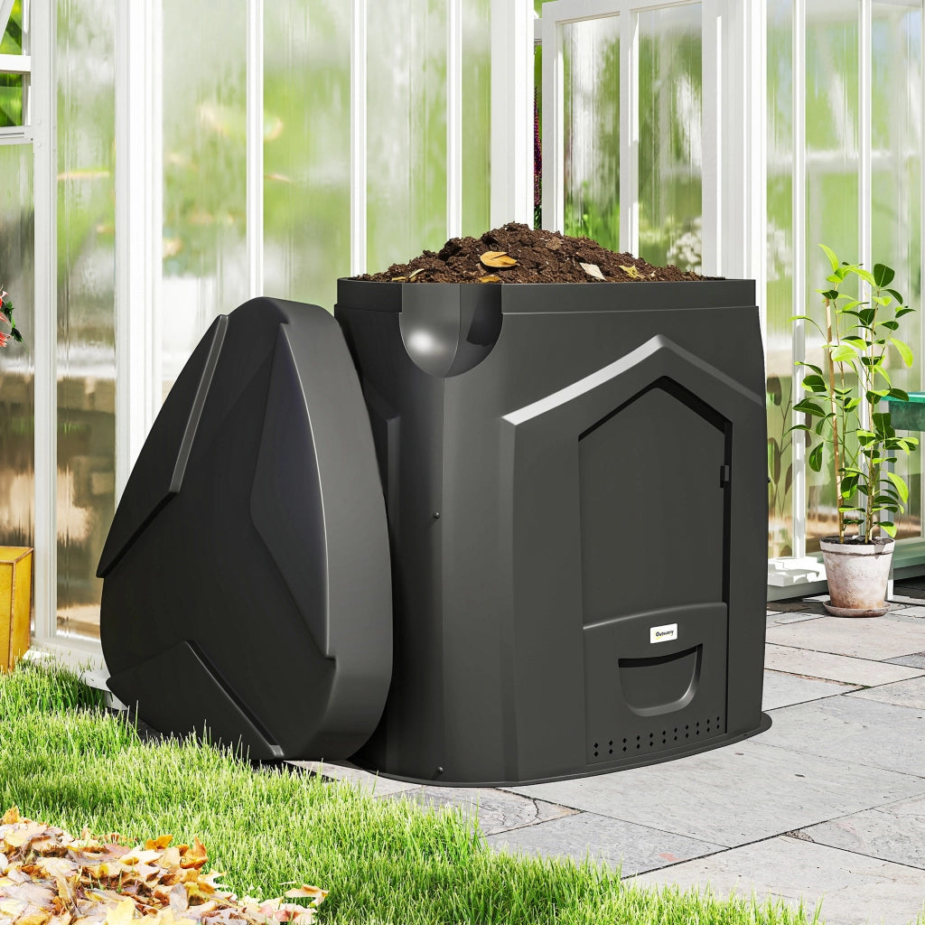 Compostiera da Giardino 240L ¨C Xylo ¨C Polipropilene Nero con 3 Porte 78x75x78 cm