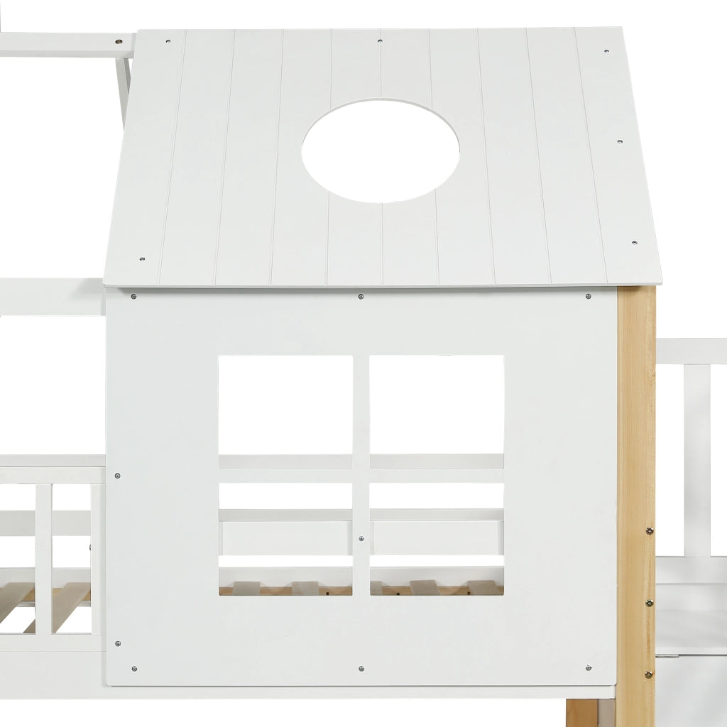 LETTO A CASTELLO 90x200 cm con scala contenitore, bianco e naturale