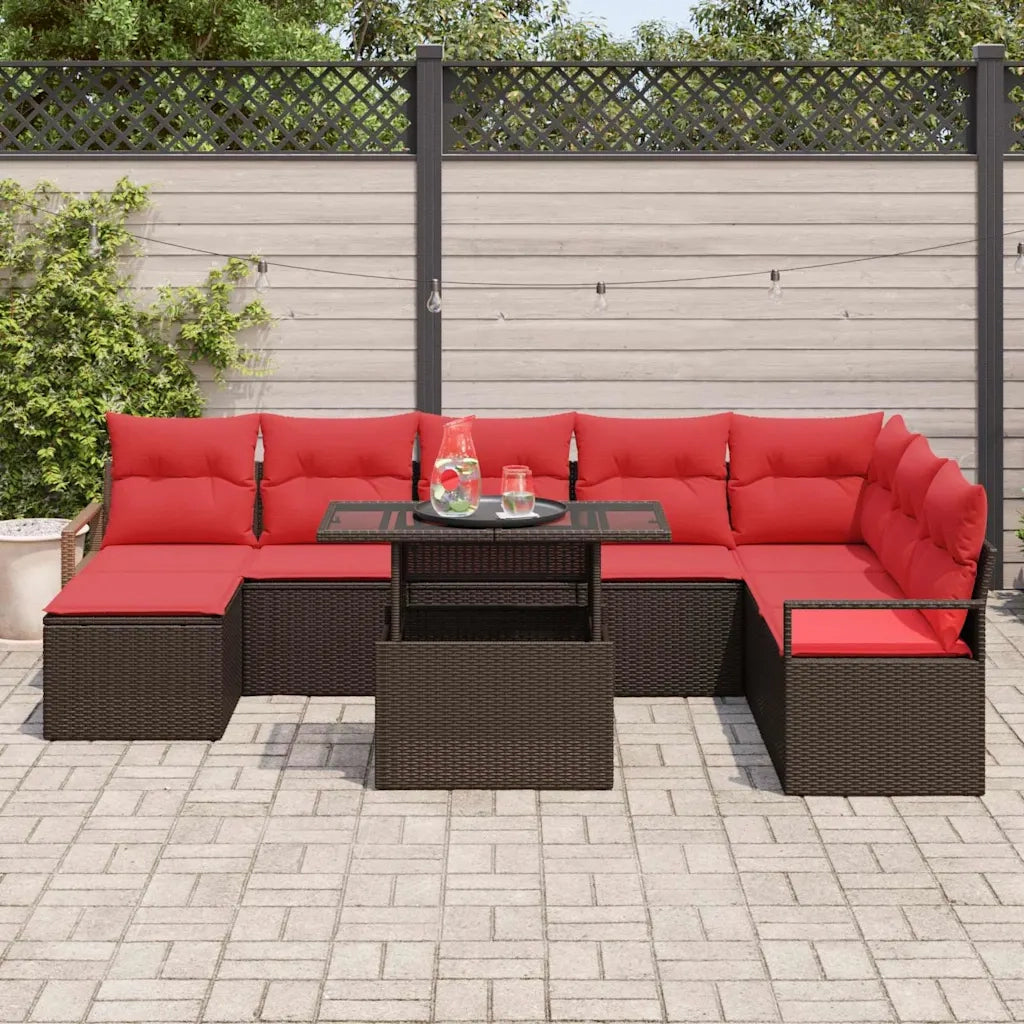 Set Divano da Giardino con cuscino 9 pcs Marrone Poly Rattan 3357617