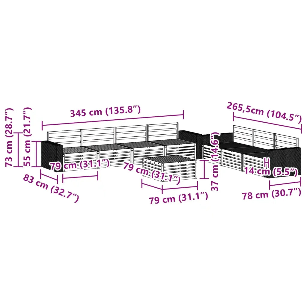 Set di divani da esterno 8 pcs Naturale 79 x 79 x 37 cm 3383122